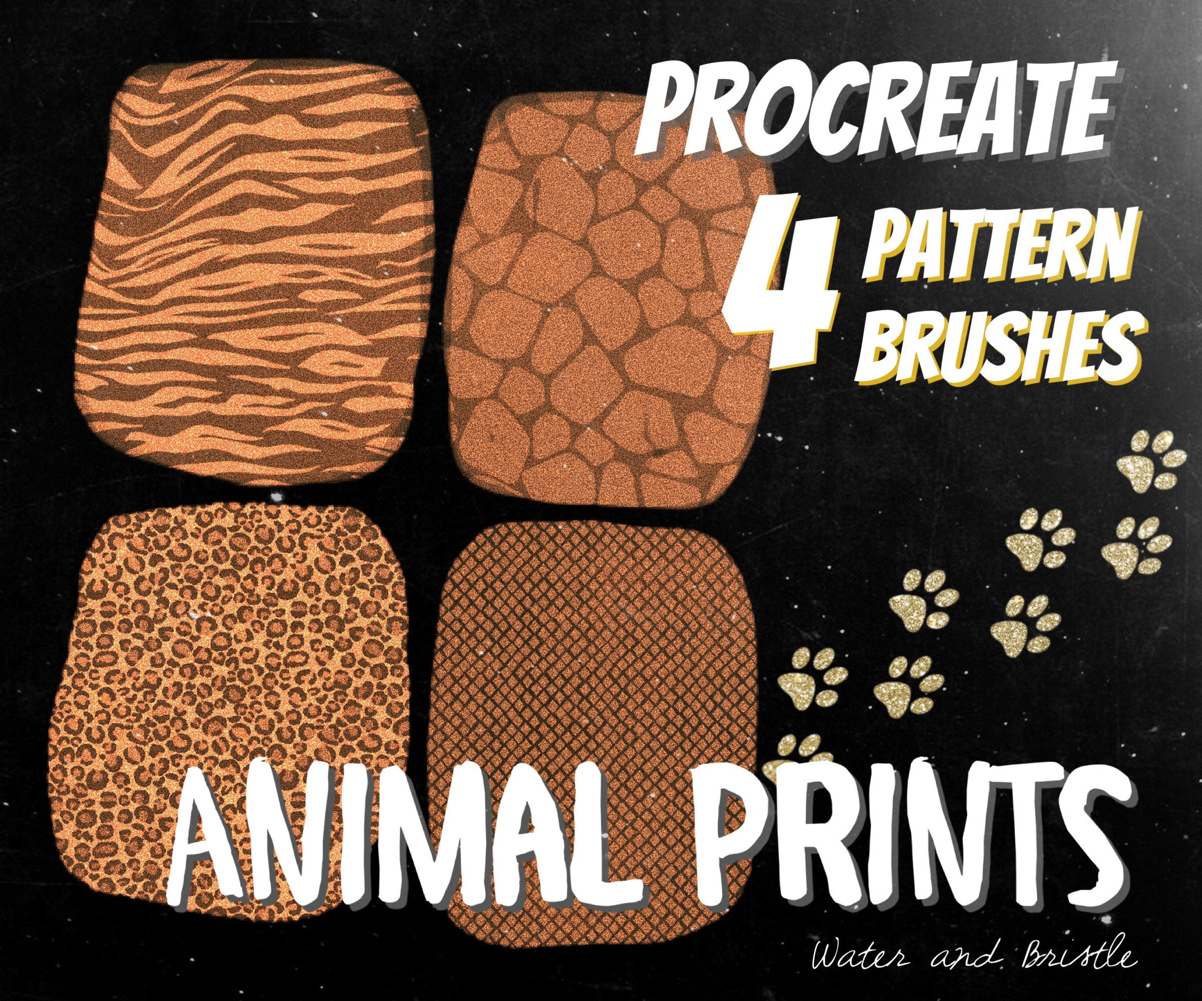 4 seamless animal brushes for Procreate cheetah snake zebra Etsy