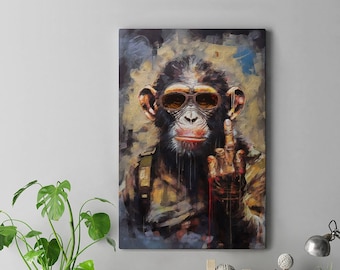 Monkey Middle Finger Canvas Print, Monkey Artwork, Monkey Wall Art, Monkey Home Decor