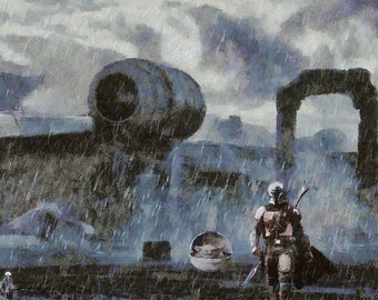 スター・ウォーズ マンダロリアン ファンアート キャンバスプリント、スター・ウォーズ ウォールアート