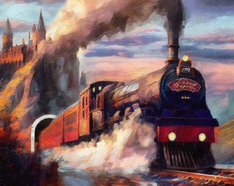 Wizard Express Train Canvas Print, Wizard Castle Print, Wizard Gift, Wizarding School