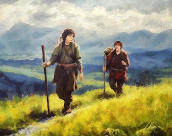 Sam i Frodo, wydruk na płótnie, LOTR Art, prezent LOTR, wydruk LOTR