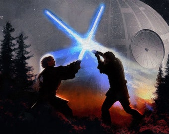 Death Star Sunset Leinwanddruck, Anakin vs Obi-Wan Kenobi Leinwandkunst, Star Wars Kunstdruck, Star Wars GESCHENK, Star Wars DRUCK