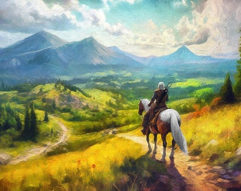 Witcher Riding Solo 3 Canvas Print, Witcher Gift, Witcher Wall Art, Witcher Print, Geralt Canvas Print