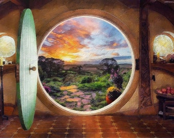 Hobbit Hole Leinwanddruck, Beutelende Leinwandkunst, LOTR Kunst, LOTR Print, LOTR Geschenk