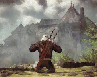Witcher Meditating Canvas Print, Witcher ART, Witcher PRINT, Witcher GIFT, Geralt of Rivia Art Print