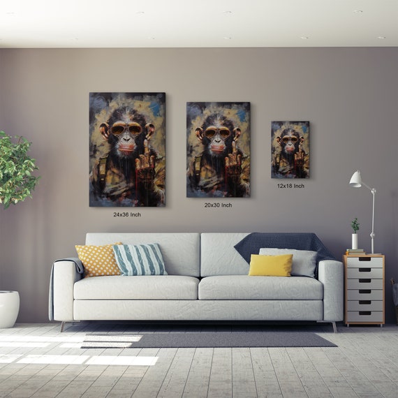 Stampa Su Tela Incorniciata Con Scimmia In Giacca E Cravatta - Quadro Moderno Per Cameretta O Ufficio 30x40 Cm