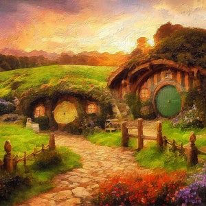 The Shire Leinwanddruck, Hobbiton Leinwanddruck, LOTR Kunst, LOTR Print, LOTR Geschenk
