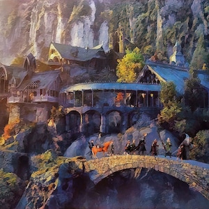 Stampa su tela Compagnia che lascia Gran Burrone, Arte LOTR, Stampa LOTR, Regalo LOTR