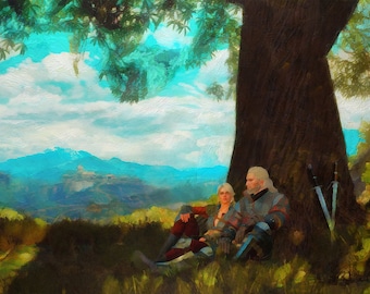 Impresión en lienzo de Geralt y Ciri en Corvo Bianco, lienzo de The Witcher, arte de The Witcher, impresión de The Witcher