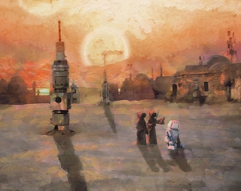 Impresión en lienzo de Star Wars Tatooine, regalo de Star Wars, arte de fans de Star Wars, impresión de Star Wars