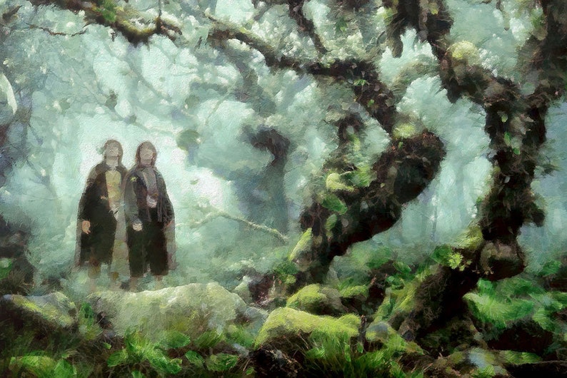 Merry and Pippin at the Fangorn Forest Canvas Print, LOTR Art image 1