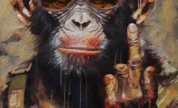 Monkey Middle Finger Canvas Print, Monkey Artwork, Monkey Wall Art