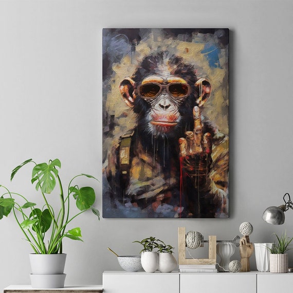 Monkey Middle Finger Canvas Print, Monkey Artwork, Monkey Wall Art
