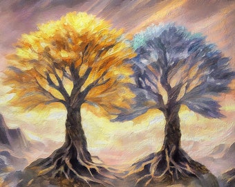 Zwei Bäume Valinor Leinwanddruck, LOTR Kunst, LOTR Druck, LOTR Geschenk