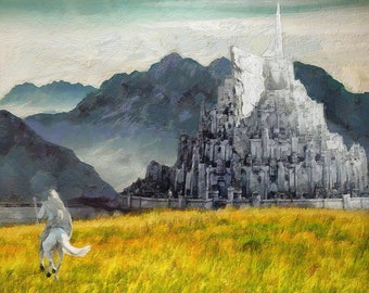 Herr der Ringe Gandalf reitet zu Minas Tirith Leinwanddruck, Herr der Ringe Geschenk, Herr der Ringe Kunst, Herr der Ringe Leinwanddruck