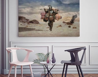 Mandalorian Walking Alone Canvas Print, Mandalorian Artwork, Mandalorian Canvas, Star Wars Print, Star Wars Art