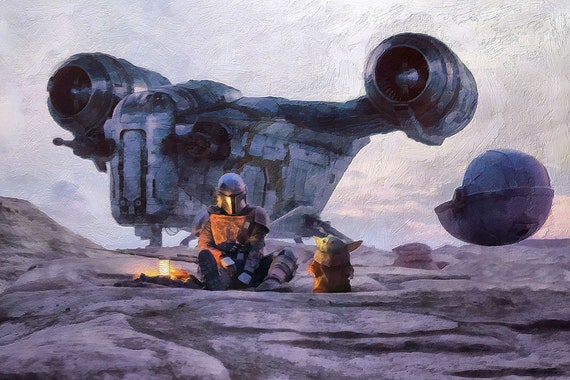 Mandalorian Resting Canvas Print, Mandalorian Art Print, Star Wars