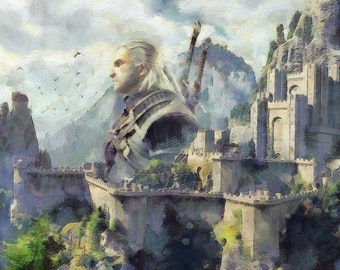 Witcher and Kaer Morhen Canvas Print, Witcher Art, Witcher Decor