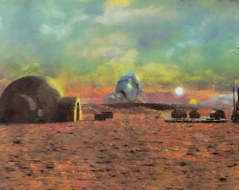 Gwiezdne Wojny: Tatooine, wydruk na płótnie, sztuka Gwiezdnych Wojen, PREZENT Gwiezdnych Wojen, wydruk na Tatooine