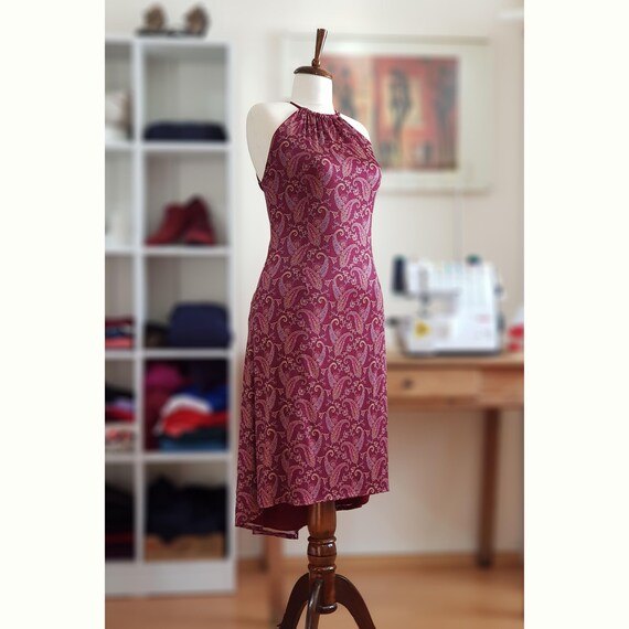 バーガンディ ハルター ネック ドレス XS ハルター ネック ドレス