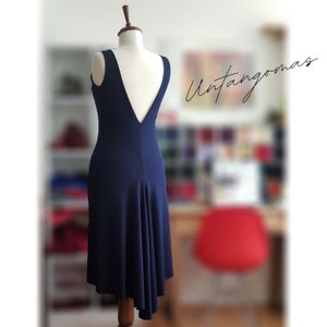 Navy Blue Tango Dress: Open Back Wedding Dance Dress
