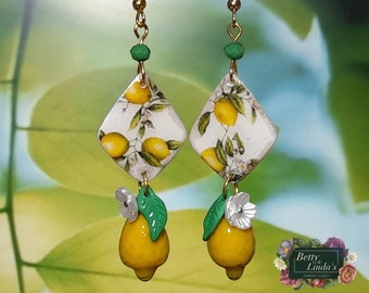 Handmade lemon earrings, yellow earrings, lemon