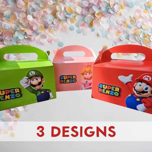 Personalised Super Mario, Princess Peach & Luigi Party Box l Mario Party Bag | Lunch Box