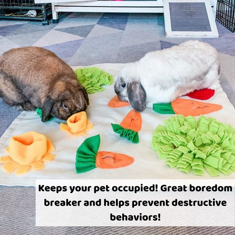 Tokihut Foraging Mat Rabbit Bunny Guinea Pig Toy Enrichment Mind Stimulating Boredom Breaker, Carrot Fleece Snuffle Mat image 6