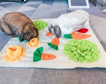 Tokihut Foraging Mat Rabbit Bunny Guinea Pig Toy Enrichment Mind Stimulating Boredom Breaker, Carrot Fleece Snuffle Mat