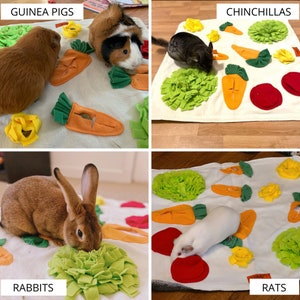 Tokihut Foraging Mat Rabbit Bunny Guinea Pig Toy Enrichment Mind Stimulating Boredom Breaker, Carrot Fleece Snuffle Mat image 3