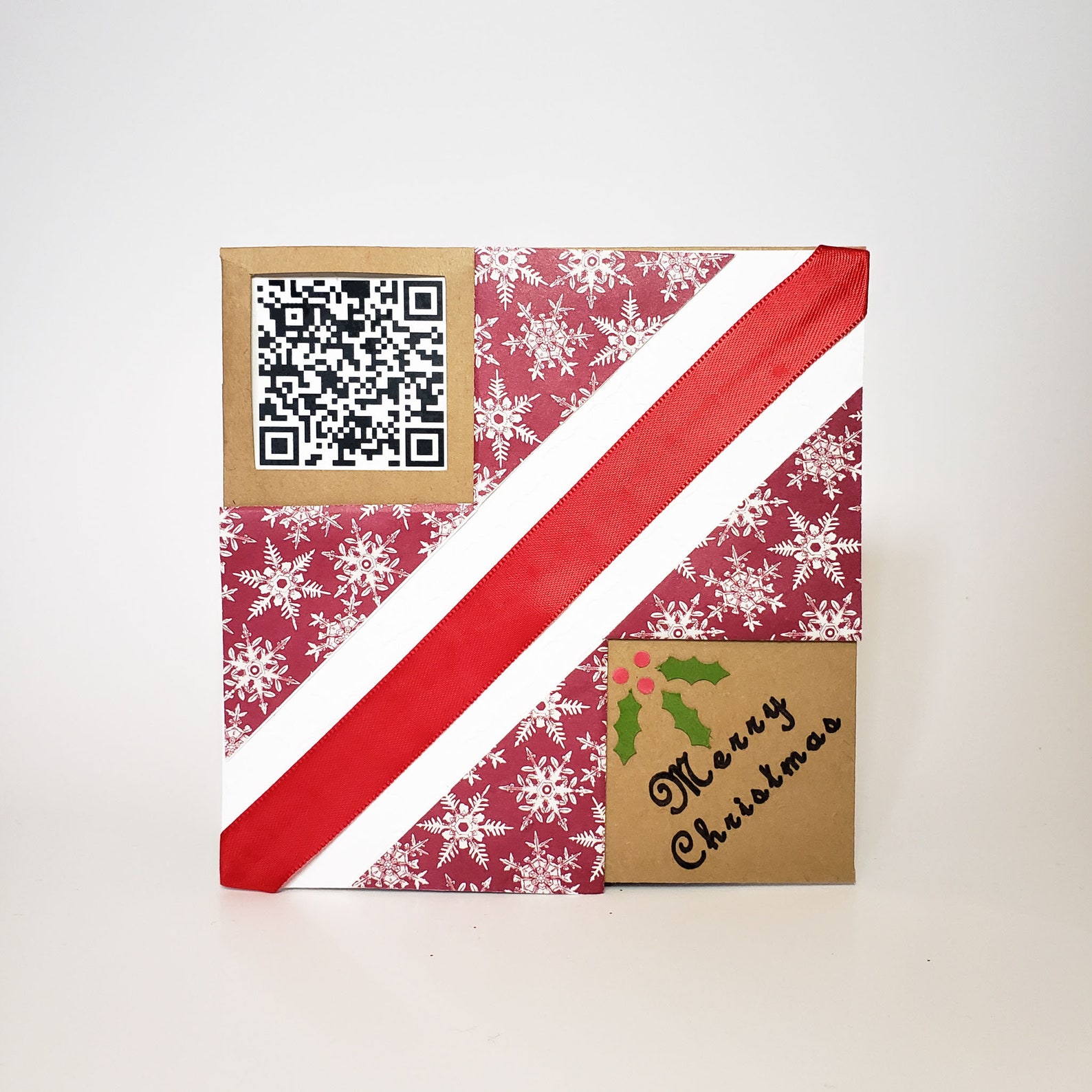 Homemade QR Code Paper Christmas Card Red and Green Wrapped Etsy