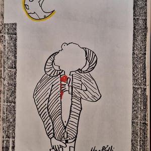 Disegno illustrazione penna a china luna cuore fatto a mano handmade illustration moon ink pen