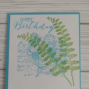 Carte d'anniversaire, turquoise avec fougère, carte nature, élégant, anniversaire pour elle, cadeau pour lui ou pour elle, carte de voeux spéciale, enveloppes avec allumettes