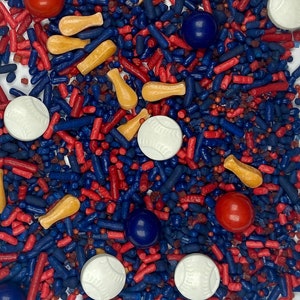 Sprinkle Mix Baseball Red & Navy Baseball Sprinkle Mix -- Edible College Sports Athletic Sprinkles Baseball Sprinkles Red Navy High School