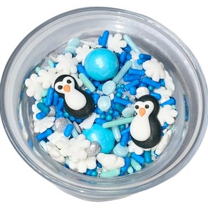 Sprinkle Mix Penguin Party Sprinkle Mix -- Winter Holidays Sprinkle Mix Royal Icing Mini Penguins Blue Snowflake Sprinkles Christmas