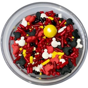 Sprinkle Mix Classic Mickey Sprinkle Mix -- Kids Birthday Party Girl Boy Birthday Baby Red Mickey Head Sprinkles Black Yellow Sprinkles