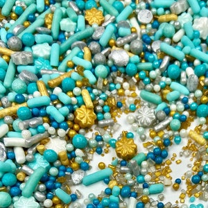 Sprinkle Mix Soft Snowflakes Sparkle Sprinkle Mix -- Winter Holidays Sprinkle Mix Gold Sprinkles Teal Silver Sprinkles Snowflake Sprinkles
