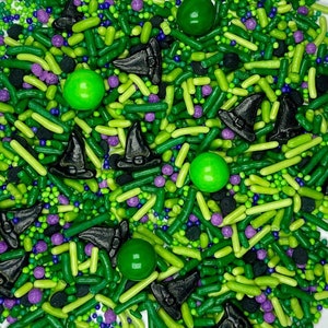 Sprinkle Mix Witches Brew Sprinkle Mix -- Edible Witch Hats Sprinkles Caldron Halloween Sprinkles Purple Lime Green Black Sprinkles