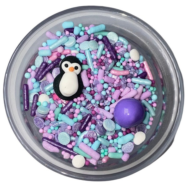 Pretty Penguins Sprinkle Mix -- Winter Sprinkle Mix Teal Purple Pink Royal Icing Mini Penguins Christmas Snowflakes Sprinkle Mix