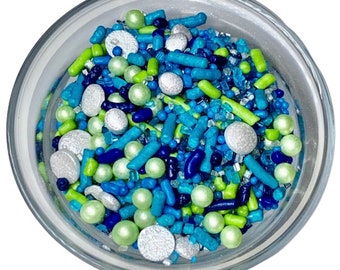 Cosmic Blues Sprinkle Mix -- Baby Shower Sprinkle Mix Summer Sprinkle Mix Blue Sprinkles Lime Green Sprinkles Silver Sprinkles