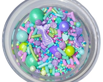 Sprinkle Mix Mermaid Splash Sprinkle Mix -- Edible Baby Shower Sprinkles Purple Teal Mermaid Tails Lime Green Light Purple Sprinkles