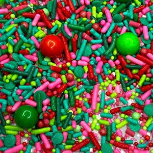 Sprinkle Mix Merry Christmas Sprinkle Mix -- Edible Winter Holidays Sprinkle Red Dark Red Pink Sprinkles Lime Green Christmas Sprinkle