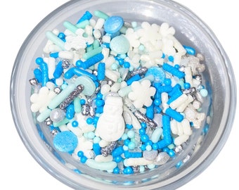 Snowman Wonderland Sprinkle Mix -- Winter Holidays Sprinkle Mix Blue White Sprinkles Jimmies Snowflake Sprinkles Silver Sprinkles Jimmies