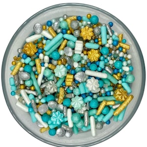 Sprinkle Mix Soft Snowflakes Sparkle Sprinkle Mix -- Winter Holidays Sprinkle Mix Gold Sprinkles Teal Silver Sprinkles Snowflake Sprinkles