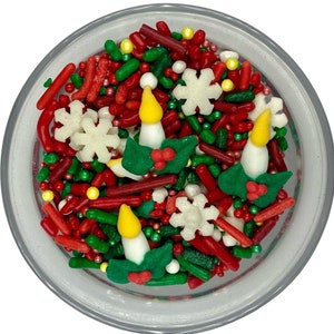 Sprinkle Mix Holly Candles Sprinkle Mix -- Winter Holidays Sprinkle Mix Red Dark Red Sprinkles Lime Green Sprinkles Green Christmas Sprinkle