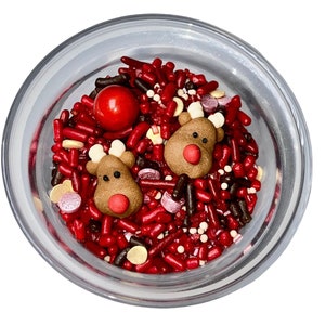 Reindeer Party Sprinkle Mix -- Winter Holidays Sprinkle Mix Red Sprinkles Royal Icing Mini Reindeer Red Sugar Crystals Brown Sprinkles