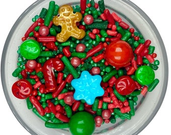 Winter Holiday Sprinkle Mix -- Winter Holidays Sprinkle Mix Red Gingerbread Men Sprinkles Green Sprinkles Ornaments Candy Canes Green White