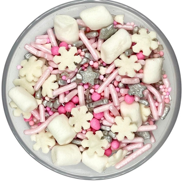 Pretty Hot Cocoa Topper Mix -- Winter Holidays Sprinkle Mix Pink Christmas Silver Stars Mini Marshmallow Hot Chocolate Bomb Topping