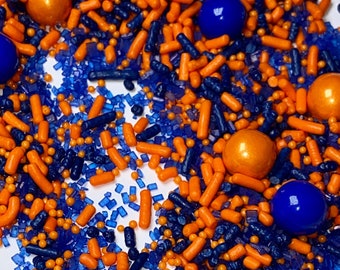 Orange and Royal Blue Sprinkle Mix -- Orange Royal Blue Sprinkles School Color Jimmies Football Sprinkles Blue Sugar Crystals Party