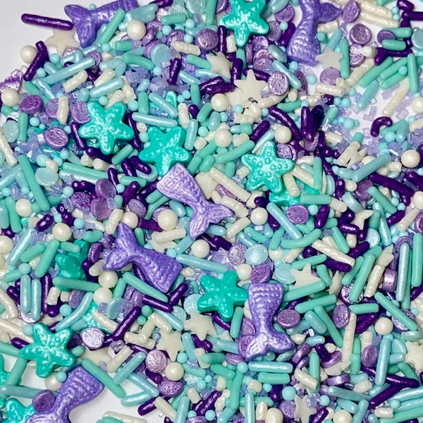 Starfish and Mermaid Tails Sprinkle Mix -- Baby Shower Birthday Mermaid Sprinkle Party Purple Teal Mermaid Tails Teal Starfish Sprinkles